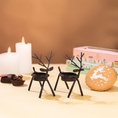 Black Reindeer Tealight Candle Holders (Set of 2)