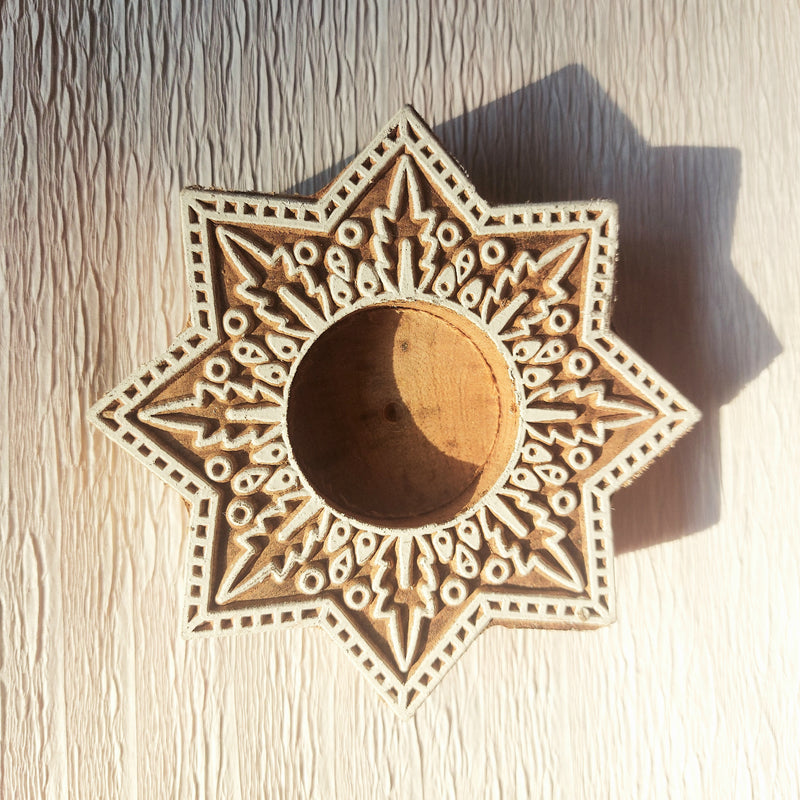 Star Shaped Wooden Tealight and Candle Holder