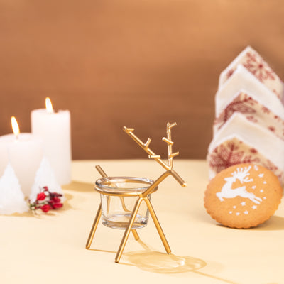 Reindeer Tealight Candle Holder with Glass Votive