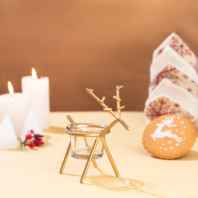 Reindeer Tealight Candle Holder with Glass Votive